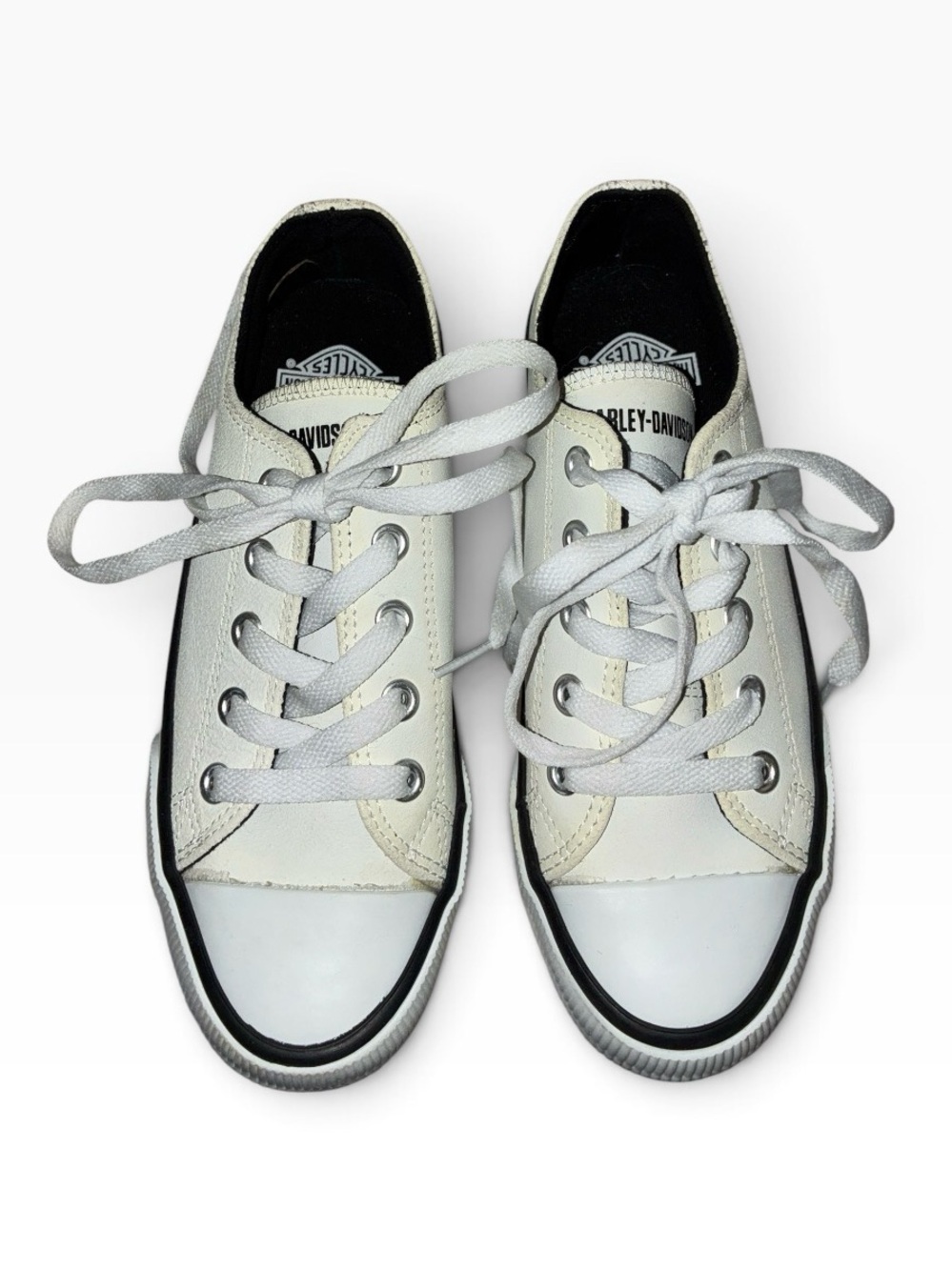 Harley-Davidson Women's White and Black Low-Top Lace-Up Sneakers Sz 7